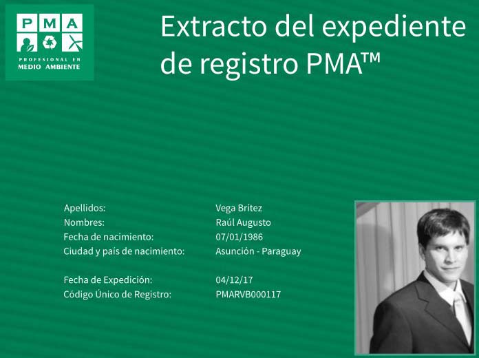 Ejemplo del extracto del expediente de Registro